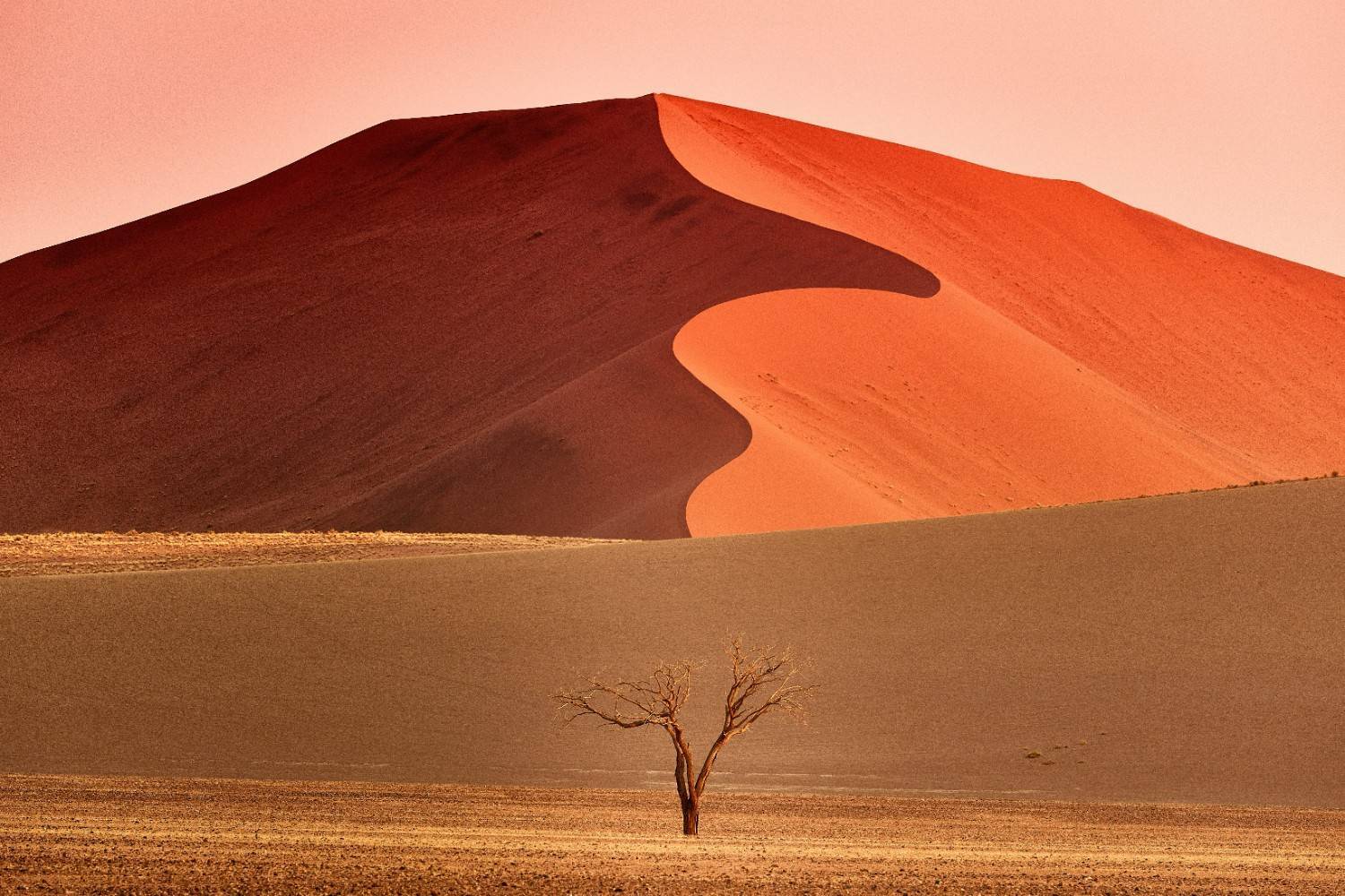 Red dunes meet the blue sea at Sandwich Harbour, Namibia