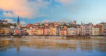 Downtown Lyon city skyline in Lyon, France