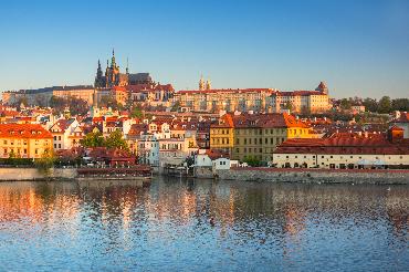 Beautiful old town and the castle in Prague at sunrise, Czech Republic
